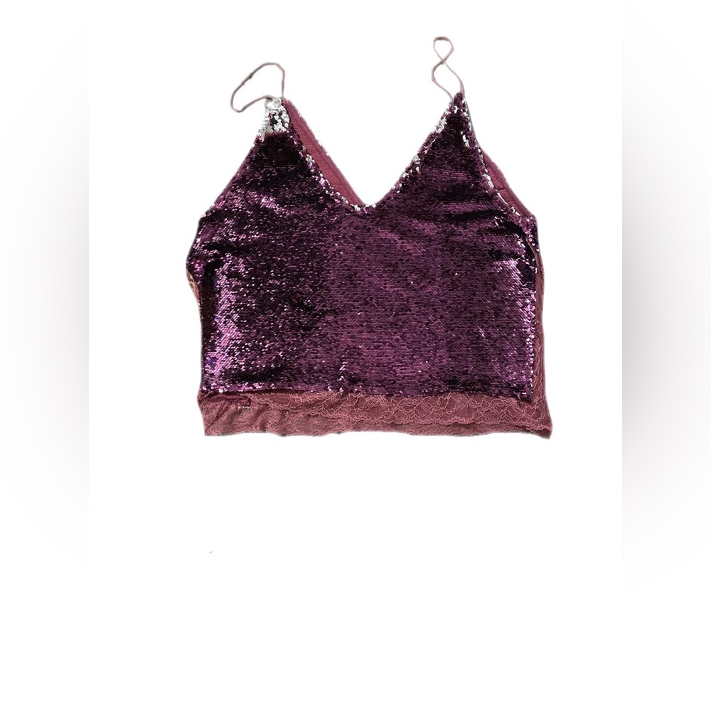 Free People Women's Silver and Pink Sequin Tank